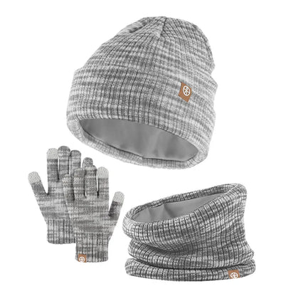 3-Piece Winter Set – Warm Knitted Hat, Gloves & Scarf for Boys & Girls, Plus Velvet Ear Protection Beanie for Kids