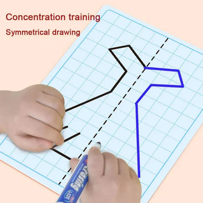 30-Page Children’s Grid Symmetrical Drawing Toy – Fine Motor Skills and 4-Color Brush Control Training