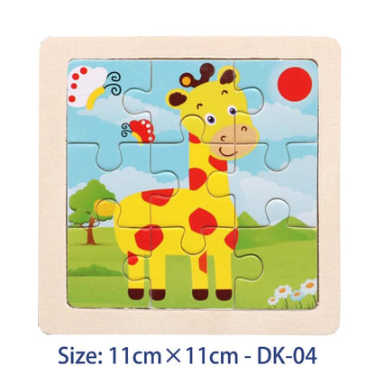 11cm (4.33in) Kids Wooden Jigsaw Puzzle – Cartoon Animal and Vehicle Montessori Educational Toy
