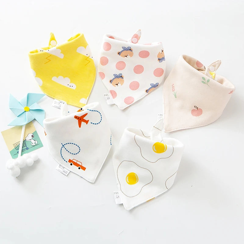 5-Piece Set – Baby Saliva Towel & Triangle Bandana Bibs – Pure Cotton Waterproof Absorbent Cloth for Newborn Boys & Girls - Kidzy Market