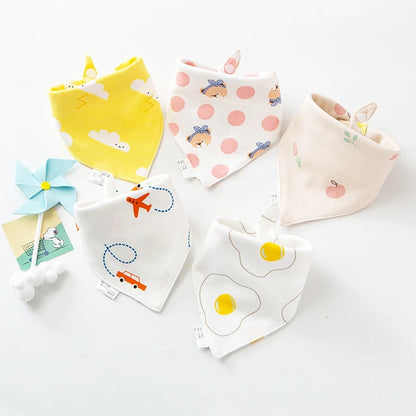 5-Piece Set – Baby Saliva Towel & Triangle Bandana Bibs – Pure Cotton Waterproof Absorbent Cloth for Newborn Boys & Girls - Kidzy Market