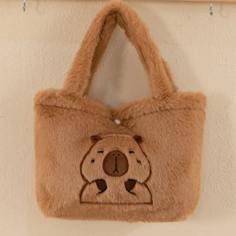 Capybara Plush School Backpack – Casual All-Match Fur Bag with Large Capacity