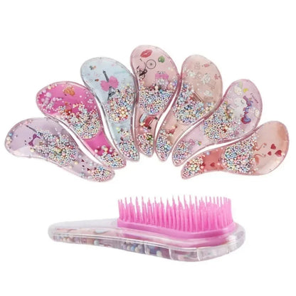 New Cute Hairdressing Comb for Kids - Anti-Knot Massage Flowing Bead Comb for Girls - Dress Up, Makeup Toy Gifts