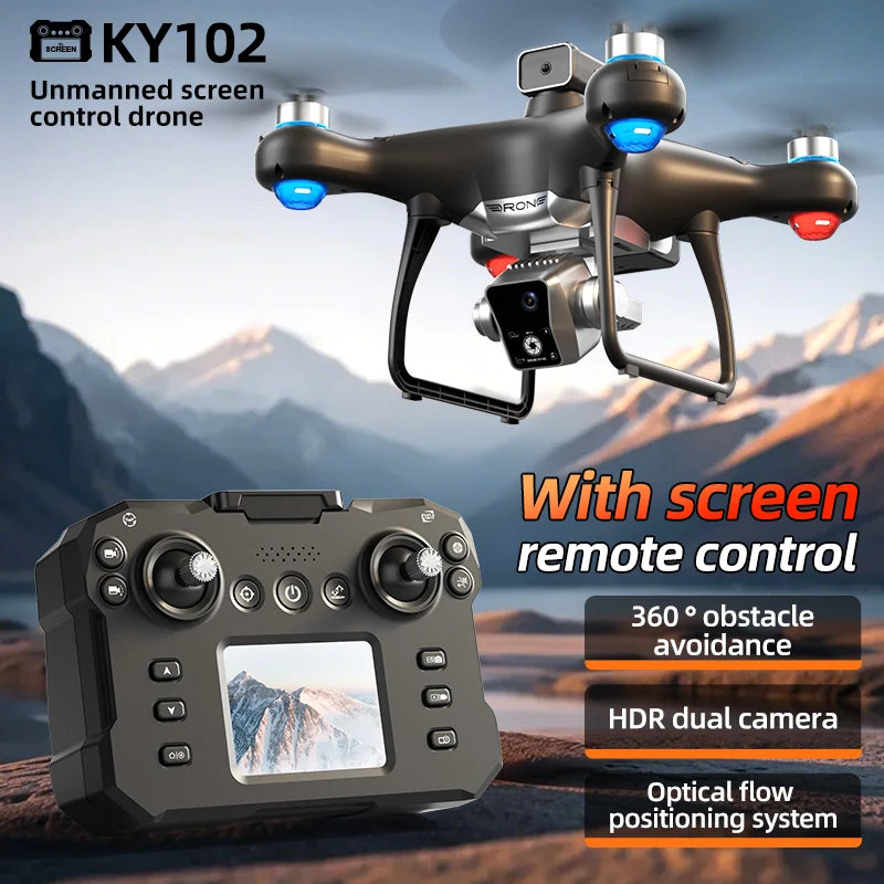 KY102 Drone with Screen – 8K Dual Camera Brushless RC Helicopter with Obstacle Avoidance