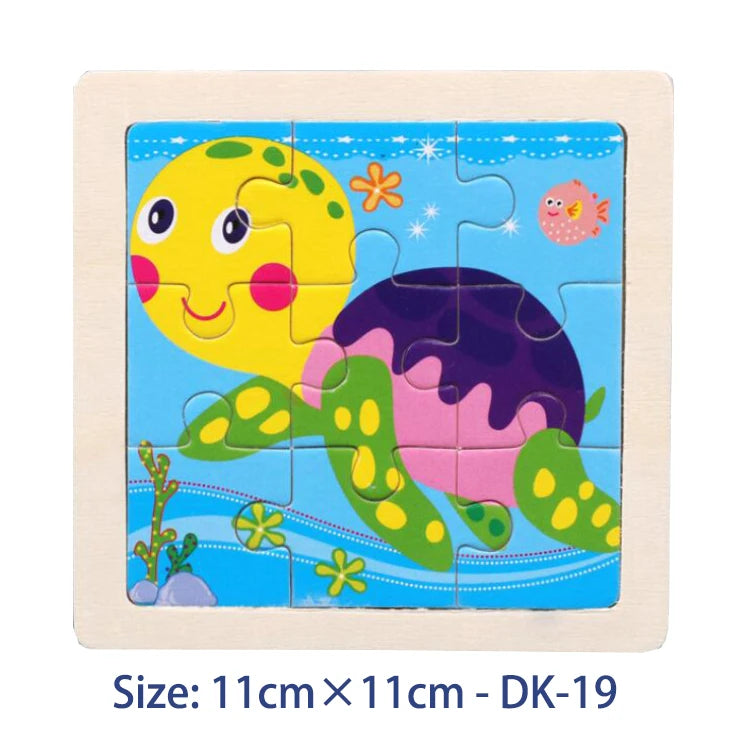 11cm (4.33in) Kids Wooden Jigsaw Puzzle – Cartoon Animal and Vehicle Montessori Educational Toy