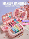 Kids Makeup Kit Pretend Play Cosmetic Set with Cat-Ear Bag Mirror Washable Non-Toxic Toy Birthday Gift for Girls