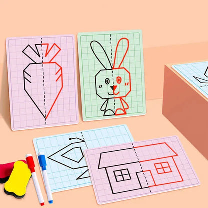 30-Page Children’s Grid Symmetrical Drawing Toy – Fine Motor Skills and 4-Color Brush Control Training