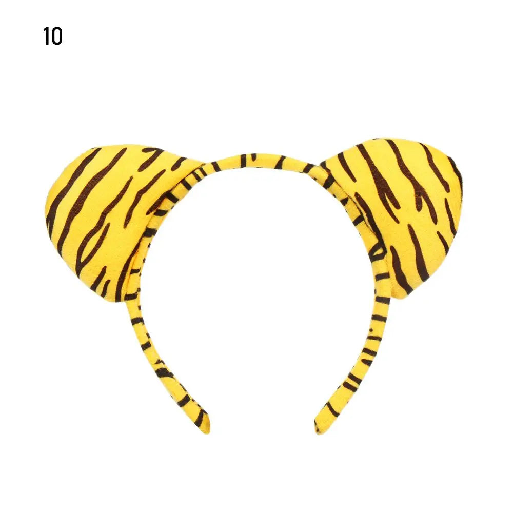 Plush Animal Ears Headband – Cartoon Dog Zebra Tiger Hairband, One Size for Kids & Adults, Cosplay Party Accessory
