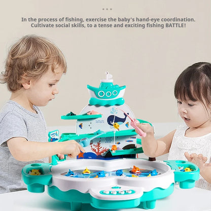 Children’s Magnetic Fishing Puzzle – Rechargeable Rotating Disc, Music Slide Game, Parent-Child Interactive Learning Toy