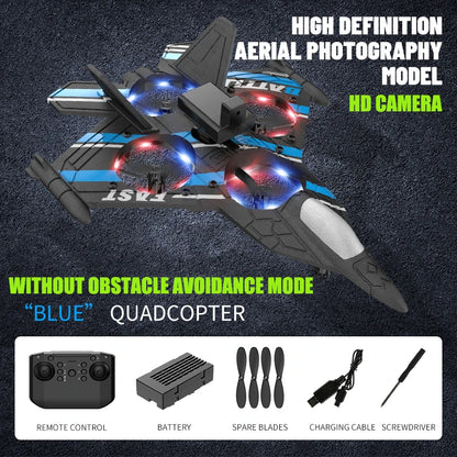RC Plane with Camera and Obstacle Avoidance – 2.4G Foam Fighter Helicopter Toy for Kids
