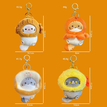Plush Cocoa Cat Snapper Head Keychain, Cute Japanese Schoolbag Pendant Doll