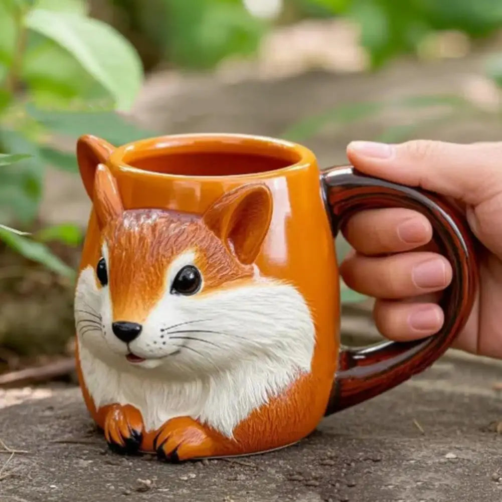 3D Fox & Squirrel Resin Coffee Mug - Cute Animal-Themed Tea Cup, Handmade Gift for Women & Kids, 10 x 8 cm (3.94 x 3.15 in)