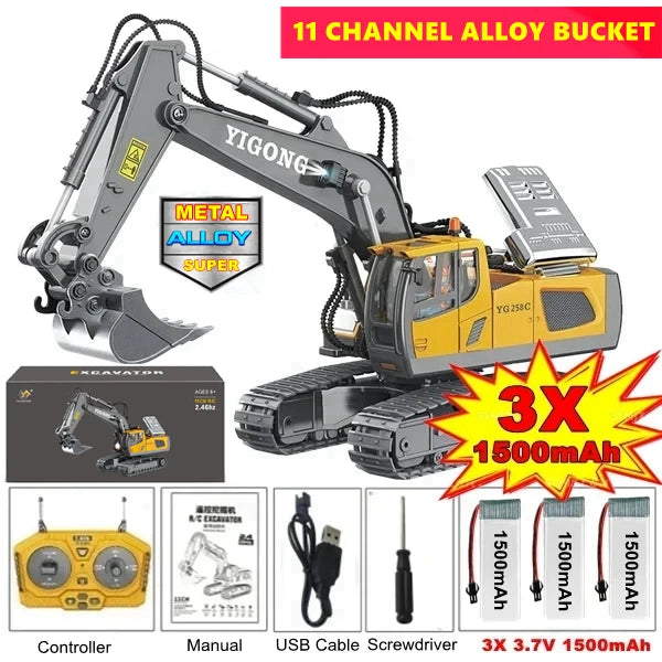 4WD Remote Control Excavator Alloy Dump Truck Bulldozer RC Construction Toy