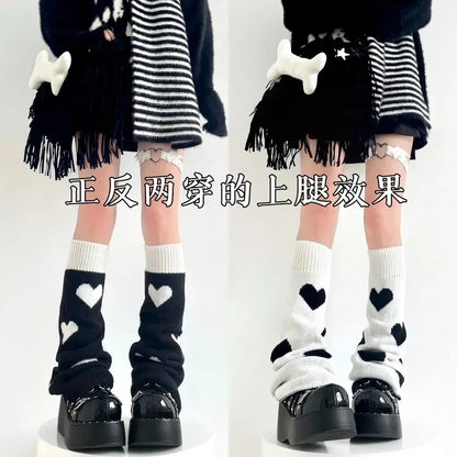 Y2K Punk Knitted Leg Warmers - Star Gothic Cross Harajuku Women Heart Two-Side Wear Loose Fit Leg Covers | JK Thigh High Lolita Socks