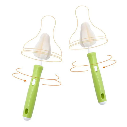 Sponge Brush Baby Nipple Milk Bottle Cup 360-Degree Cleaning Pacifier with 4 Replacement Sponge Heads for Special Cleaning