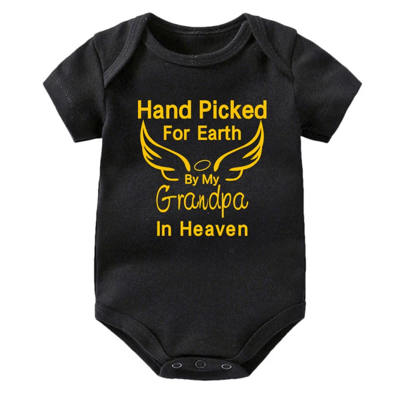 Hand Picked for Earth By My Grandpa/Grandma in Heaven Baby Bodysuit – Summer Short Sleeve Romper, Infant Jumpsuit, Baby Clothes