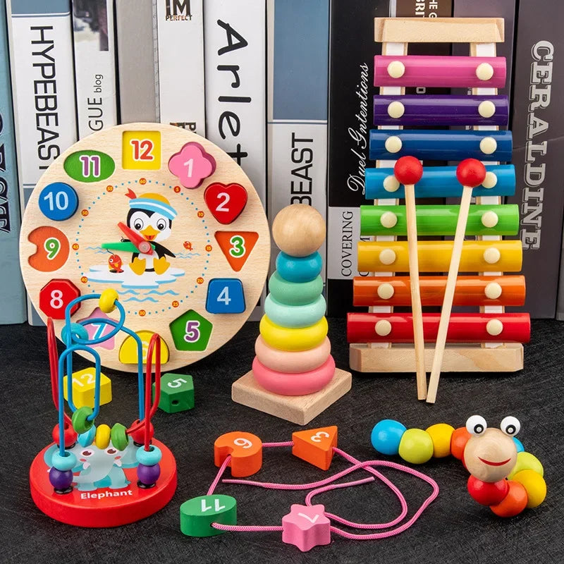 Educational Rainbow Tower Four Column Shape Twist Baby Toy