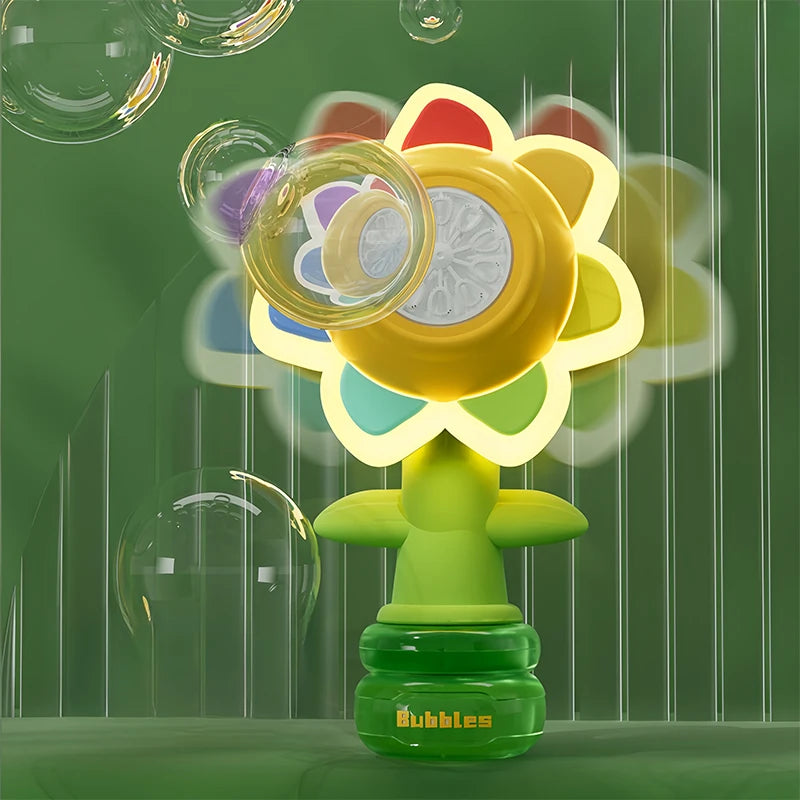 Sunflower Bubble Machine for Kids – Battery-Powered Automatic One-Button Bubble Maker with Shaking Head & LED Lights