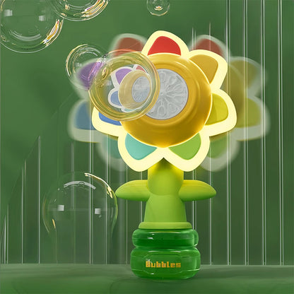 Sunflower Bubble Machine for Kids – Battery-Powered Automatic One-Button Bubble Maker with Shaking Head & LED Lights