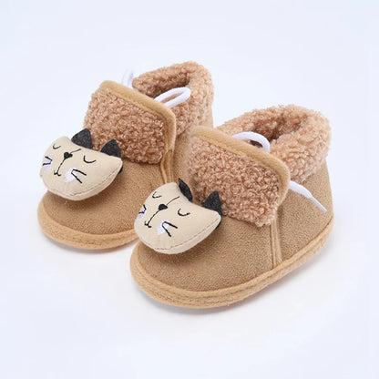 Winter Warm Newborn Baby Boy Girl Boots, Cute Bear Soft Toddler Shoes, First Walkers Anti-slip Booties, Infant Fur Snow Boots (0-18M)