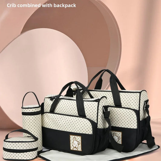 5-Piece Stylish Portable Mommy & Baby Bag – Large Capacity Diaper Bag with Built-in Changing Pad & Independent Bottle Compartment - Kidzy Market