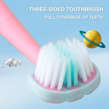 2PCS Children’s Three-Sided Toothbrush – Soft Bristles, Teeth Whitening for 3-12 Years Old Kids, Dental Oral Care