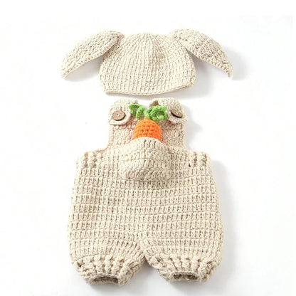 Christmas Costumes Newborn Photography Clothing Knitted Rabbit Hat Overalls and Carrot Set Baby Photoshoot Outfits