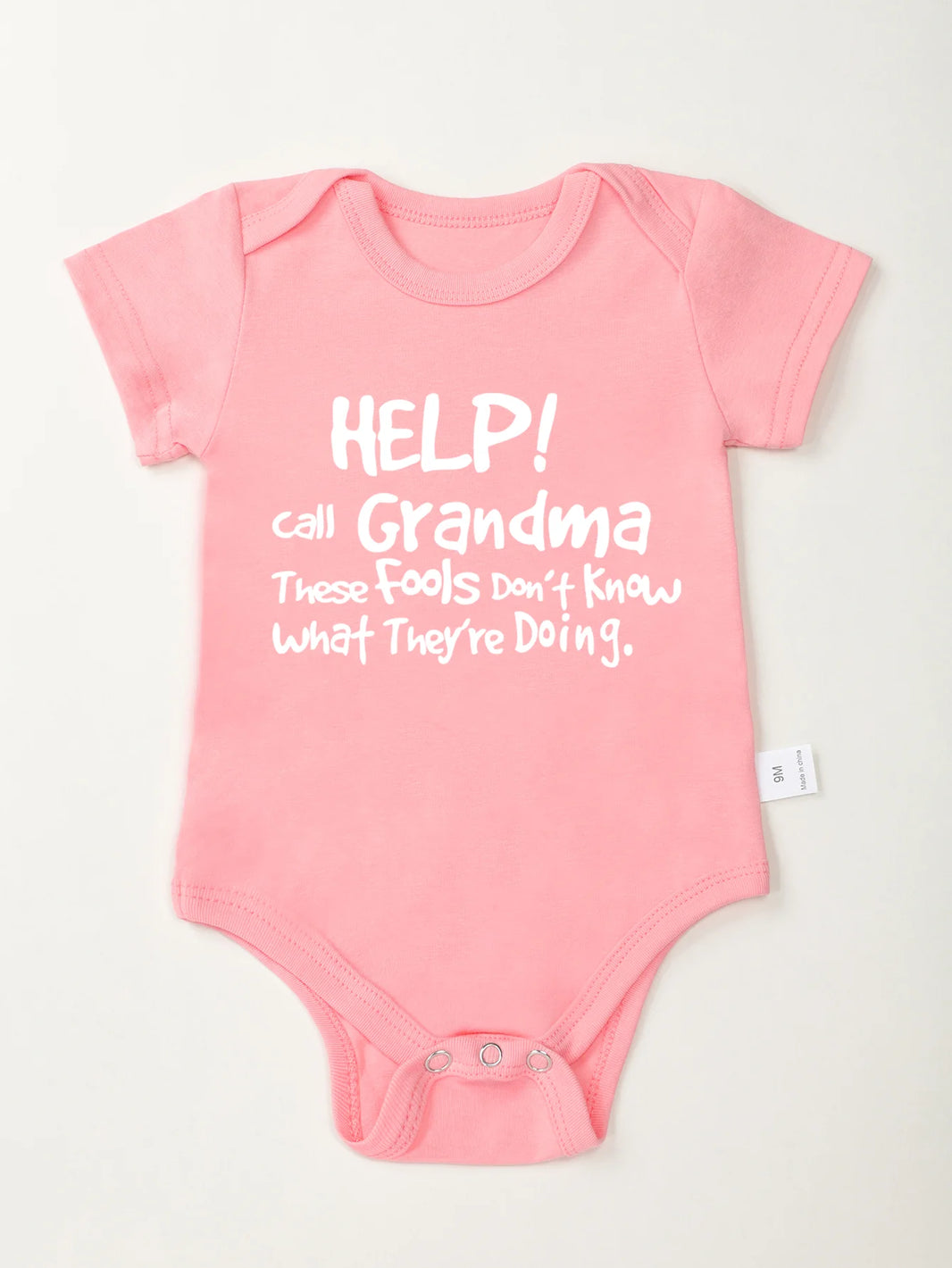 “Help Call Grandma” Letter Print Newborn Infant Rompers – Cute Short Sleeve Toddler Jumpsuit – Fashion Baby Boy & Girl Bodysuit
