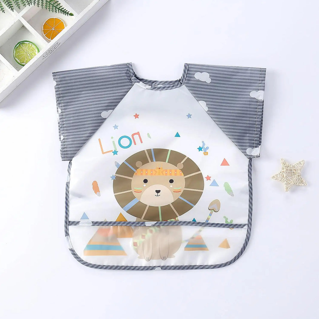Waterproof Long-Sleeve Baby Bib – Cute Cartoon Apron with Pocket for Self-Feeding (0-3Y) - Kidzy Market