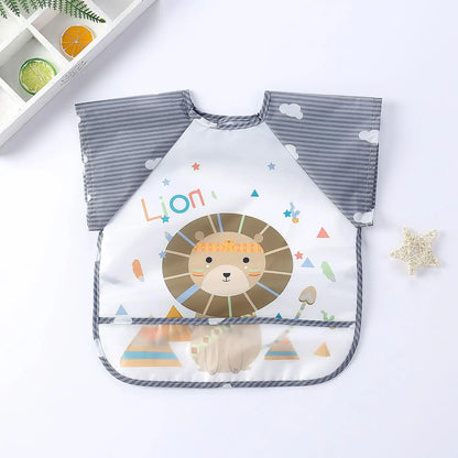 Waterproof Long-Sleeve Baby Bib – Cute Cartoon Apron with Pocket for Self-Feeding (0-3Y) - Kidzy Market