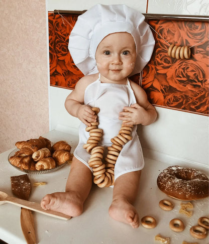 Baby Chef Apron & Hat Set – Cute Baby Cook Costume for Newborn Photography Prop & Outfit