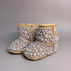 Dollbling Mommy & Daughter Custom Pearls Boots - Handmade Luxury Fur Infant Beaded Winter Booties