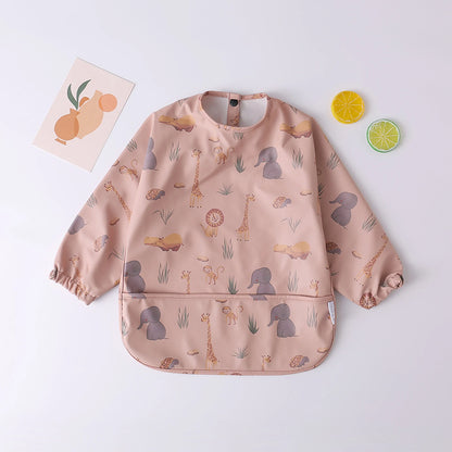 Baby Toddler Long Sleeve Waterproof Art Smock Feeding Bib with Pocket – Scarf Apron, Burp Cloth & Bandana Bib for Boys and Girls - Kidzy Market