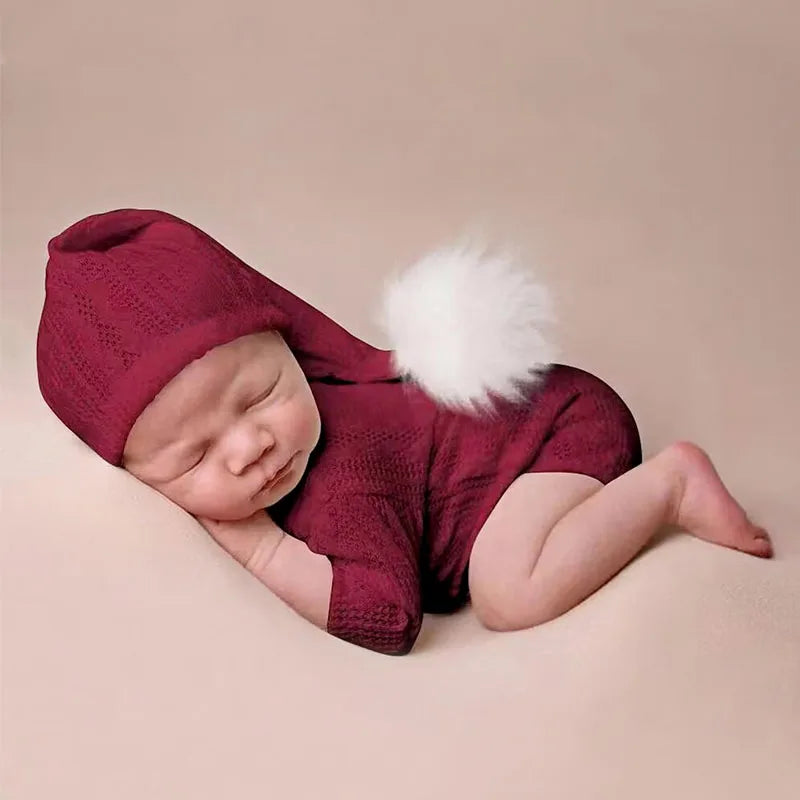 Ylsteed 2-Piece Set Newborn Photo Shooting Clothes – Knitted Baby Boy Jumpsuit with Pompom Hat Infant Photography Props