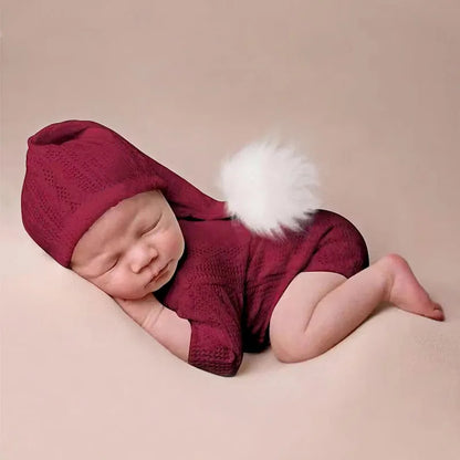 Ylsteed 2-Piece Set Newborn Photo Shooting Clothes – Knitted Baby Boy Jumpsuit with Pompom Hat Infant Photography Props