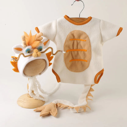 Baby Photography Clothes Set Soft Fabric Sewing Dragon Outfit Baby Boy Romper and Hat Newborn Photography Props