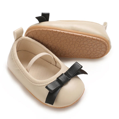 Khaki Baby Casual Shoes 0-18M Infant Toddler Bowknot Non-Slip Rubber Soft-Sole Flat PU First Walker Newborn Mary Janes