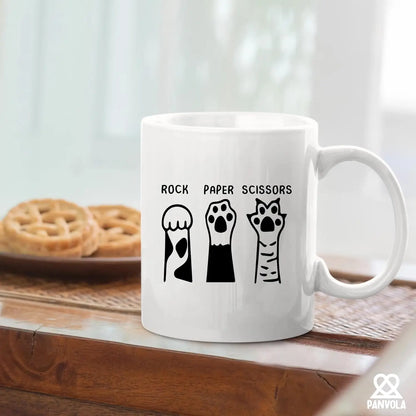 Rock Paper Scissors Cat Paw Ceramic Mug - Cat Lover Gift, 320 ml (11 oz) Coffee & Tea Mug