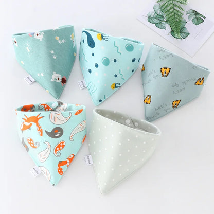 5-Piece Set – Baby Saliva Towel & Triangle Scarf Bandana Bibs – Pure Cotton Waterproof Absorbent Cloth for Newborn Boys & Girls - Kidzy Market
