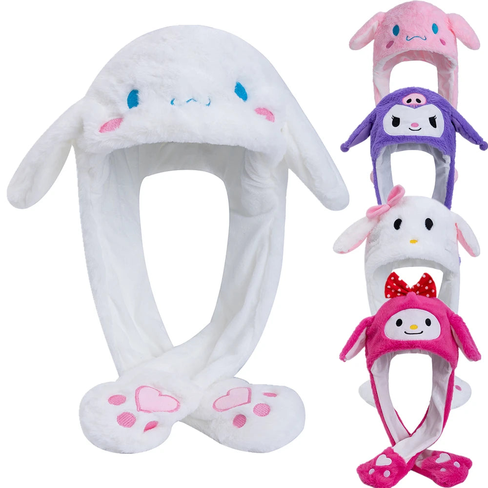 MINISO Cute Bunny Ear Plush Beanie - Moving Rabbit Ears Winter Knit Hat for Women & Girls, Fits 55–60 cm (21.7–23.6 in)