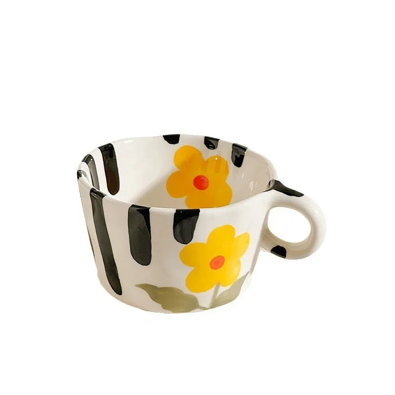 300ml (10 fl oz) Hand-Pinched Irregular Ceramic Mug – Cute Strawberry & Flower Coffee Cup, 10.3×6.2 cm (4.06×2.44 in) Gift for Kids & Girls