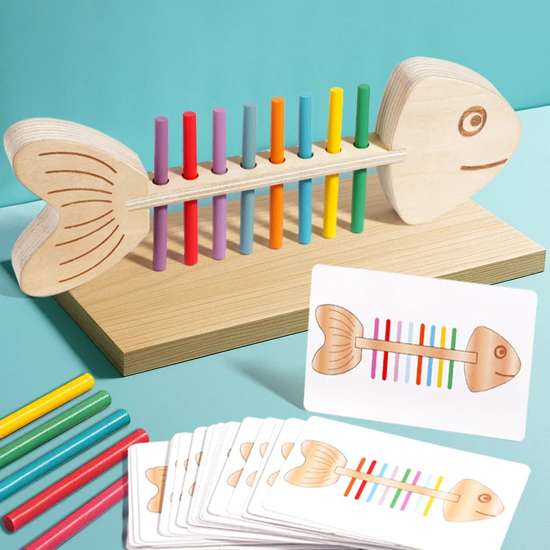 Montessori Color Matching Sensory Toy – Wooden Balance Stick Fine Motor Training Puzzle for Boys and Girls, Birthday or Christmas Gift