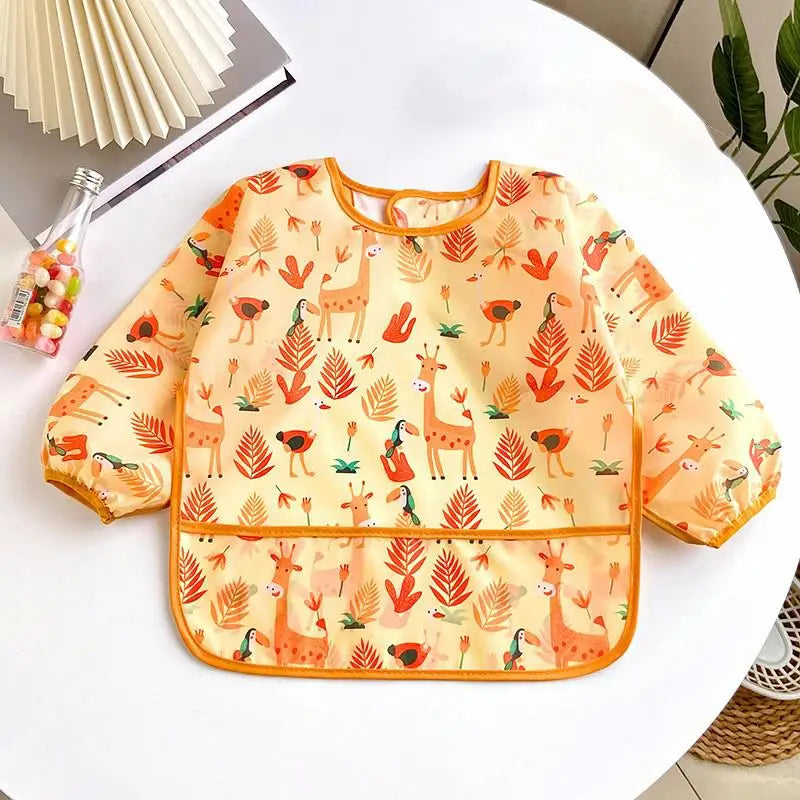 Waterproof Long-Sleeve Baby Bib – Colorful Cartoon Apron for Self-Feeding & Drawing (0-3 Years) - Kidzy Market