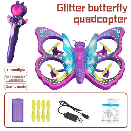 New V40 Glitter Butterfly Mini RC Quadcopter – 2.4 GHz Gravity Sensing Drone Toy Gift