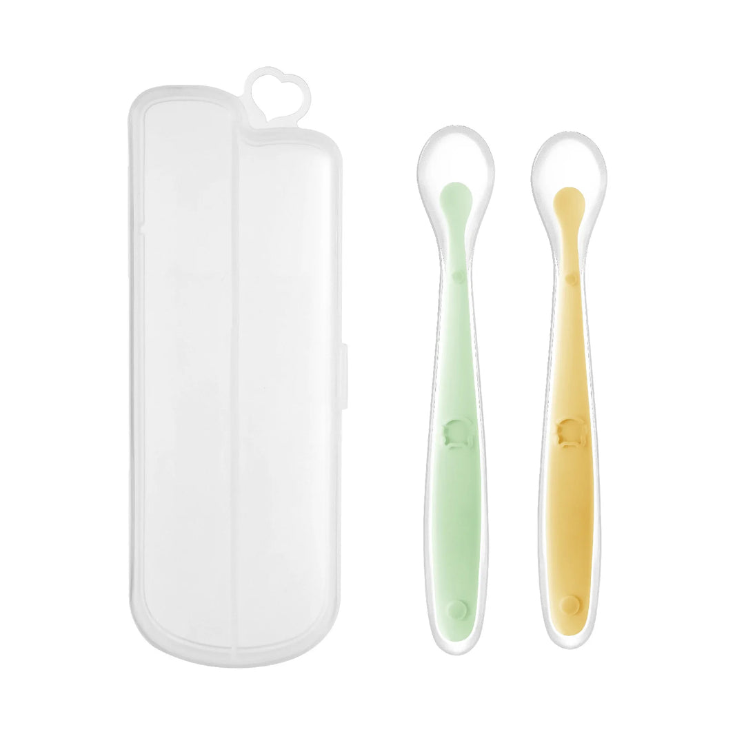 Baby Food Feeding Spoon Set – Stainless Steel Scraping & Soft Silicone Spoon for Infants and Toddlers – Includes Storage Box – BPA Free Baby Utensils for Puree, Soft Foods & Weaning