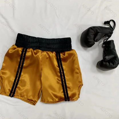 Baby Boxer Red Robe & Pants Set – Sanda Free Fight Boxing Glove Shorts for Newborn Photography Props & Infant Photo Accessories
