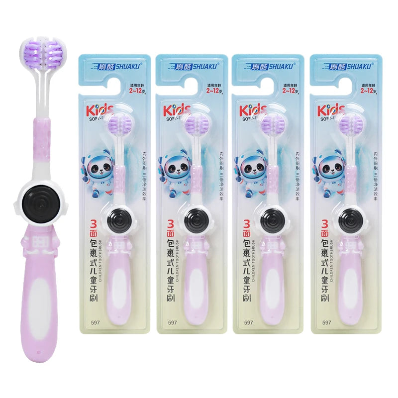 Age 3+ 3-Sided Toddler Toothbrush, Soft Bristles, Kids Autism Sensory Toothbrush, Silicone Oral Care Brush