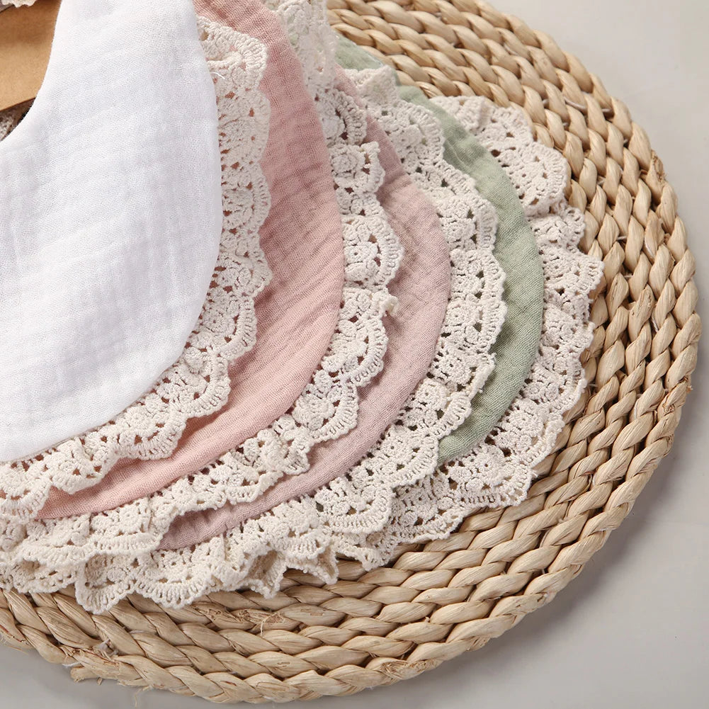 3Pcs/Set Muslin Cotton Bamboo Baby Bibs with Tassel Lace | Adjustable Feeding Drool Burp Cloths for Boys & Girls | Infant Scarf Towel Set - Kidzy Market
