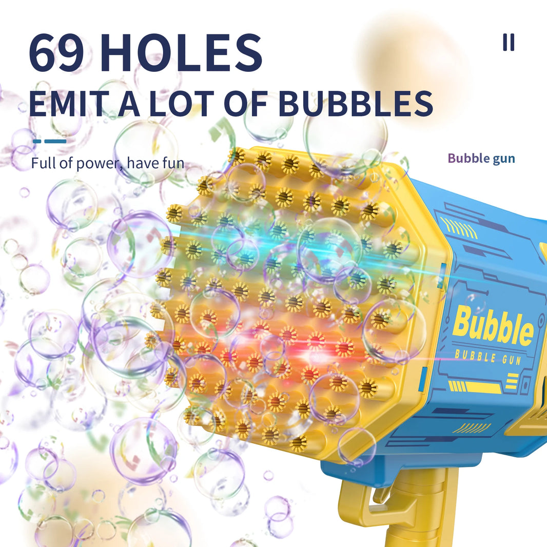 69-Hole Bubble Gun Bazooka — Battery-Powered Automatic Bubble Blaster for Kids, Outdoor Play & Party Favors
