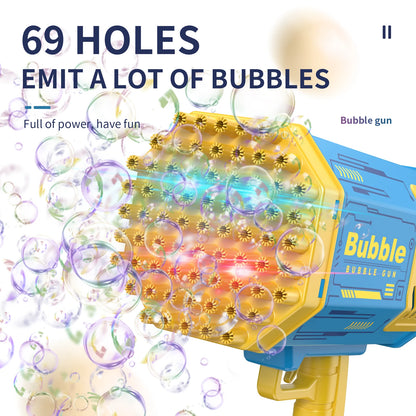 69-Hole Bubble Gun Bazooka — Battery-Powered Automatic Bubble Blaster for Kids, Outdoor Play & Party Favors